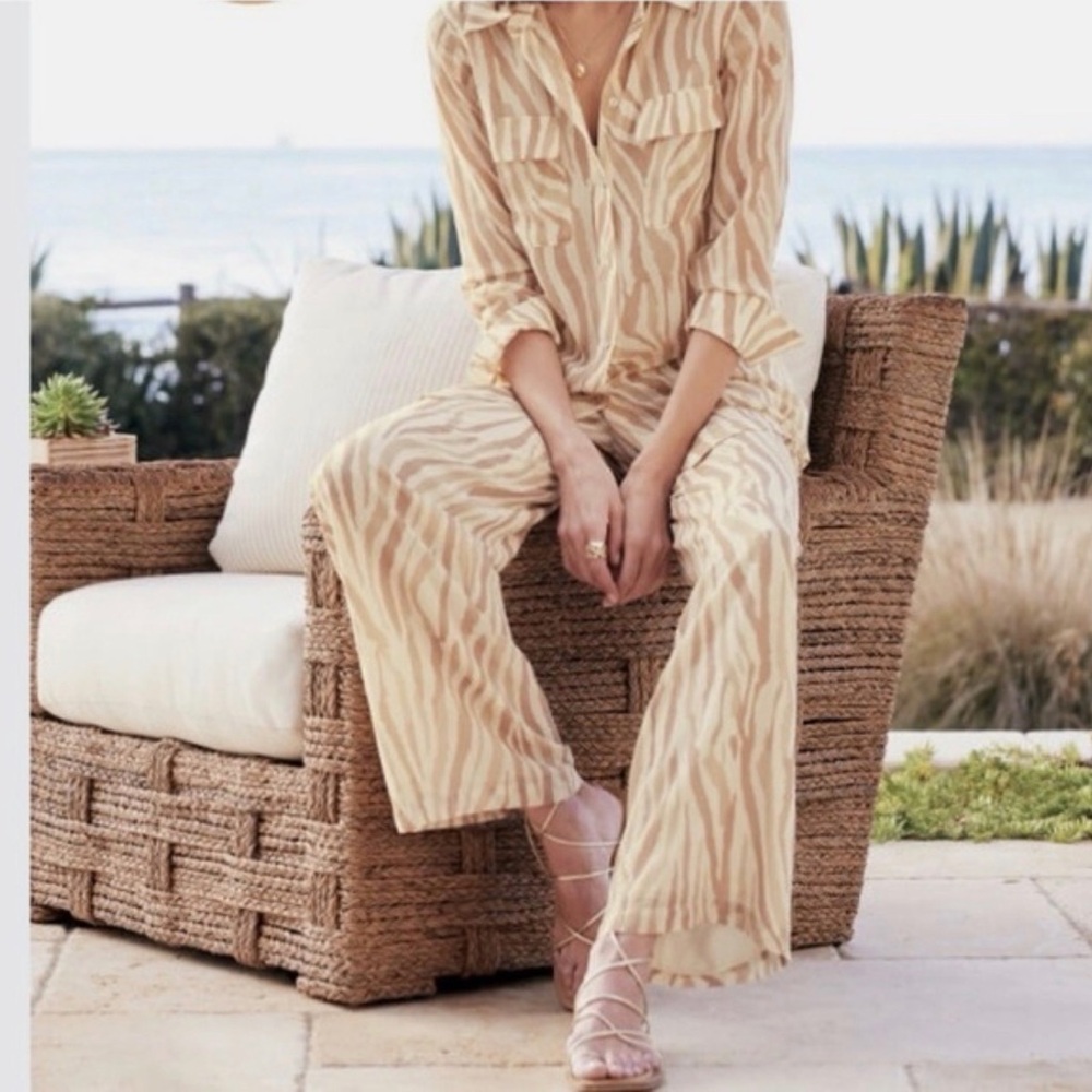 Soft Surroundings Tan Zebra Print Pants Set